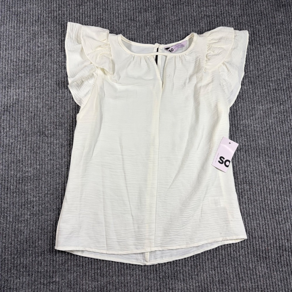 SO Shirt Womens S‎ Woven Cutout Flutter Sleeve Top Coconut White JG32W754RS